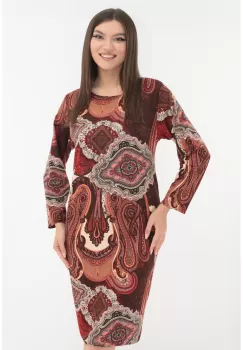 Rochie office cu imprimeu abstract caramiziu imagine