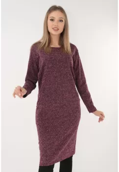 Rochie office din jerse bordo cu model zig-zag si buzunare imagine