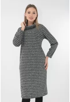 Rochie office din jerse cu imprimeu in carouri negre-verzi imagine