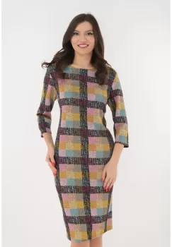 Rochie office din jerse cu patratele multicolore imagine