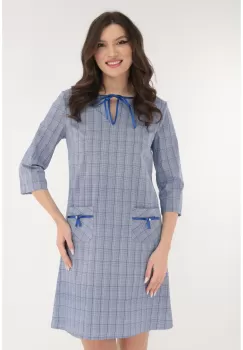 Rochie office din stofa cu imprimeu in carouri albastre imagine