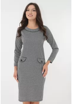 Rochie office gri cu imprimeu tip picior de cocos imagine