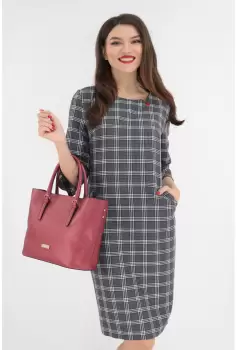 Rochie office gri in carouri fine rosii imagine