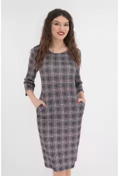 Rochie office in carouri bleumarin-rosu imagine