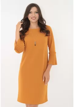 Rochie office mustar cu lantisor si volanase imagine