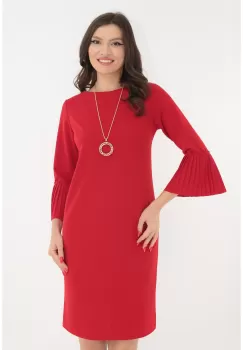 Rochie office rosie cu lantisor si volanase imagine