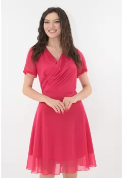 Rochie roz-grenadine de ocazie cu bust petrecut si glitter discret imagine