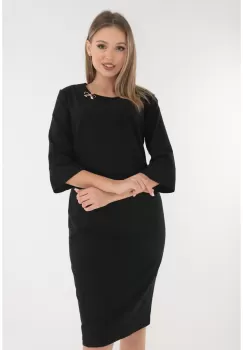 Rochie uni neagra cu brosa aurie imagine