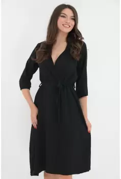 Rochie uni neagra cu decolteu parte peste parte imagine
