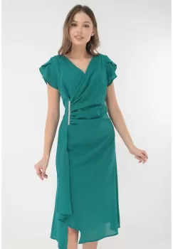 Rochie verde de ocazie cu glitter si fronseuri imagine