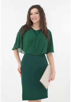 Rochie verde-smarald de ocazie cu bust din dantela si voal imagine