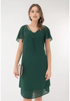 Rochie verde-smarald din voaluri suprapuse cu snur la decolteu imagine