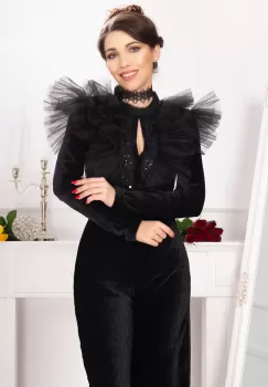 Bluza de ocazie eleganta din catifea cu aplicatii din dantela si volane din tulle Legendaria by Venezia imagine