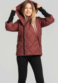 Geaca dama burgundy matlasata Medeea cu mansete din tricot si gluga imagine