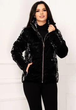 Geaca dama matlasata neagra cu reflexii sidefate imagine