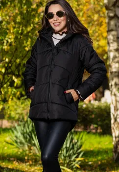 Geaca dama neagra Alberta matlasata cu gluga imagine
