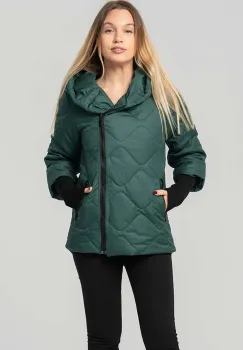 Geaca dama verde matlasata Medeea cu mansete din tricot si gluga imagine