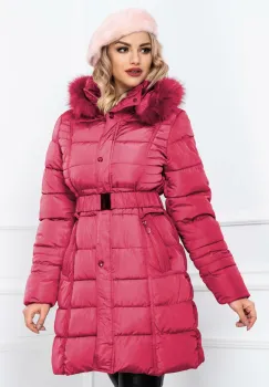 Geaca lunga matlasata culoarea roz cu gluga detasabila si blanita imagine