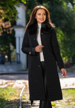 Geaca matlasata Gloria neagra cu blanita la guler si detalii din stofa imagine