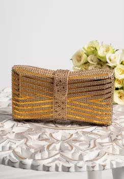 Geanta dama gold Cleopatra tip funda cu strassuri imagine