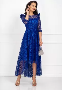 Rochie asimetrica de ocazie albastru royal Francesca cu model din catifea imagine