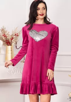 Rochie dama Alma mov din catifea cu inima din paiete imagine