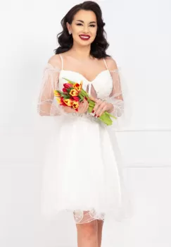 Rochie de cununie Meredith baby-doll alba cu perle si margele imagine