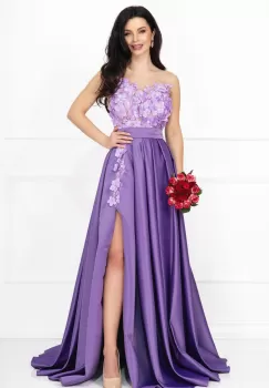 Rochie de lux Beatrice lila tip printesa din tafta cu flori 3D imagine