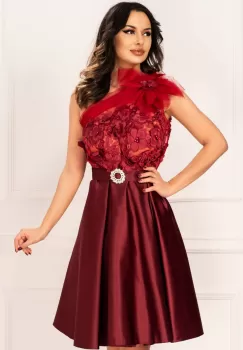 Rochie de lux bordo eleganta din tafta in clos cu flori 3D imagine