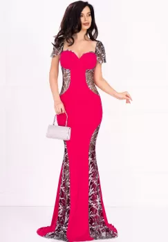 Rochie de lux Serena de seara fucsia cu paiete argintii si sclipici imagine