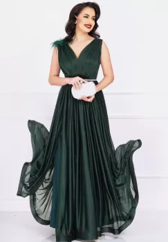 Rochie de nasa Maia verde lunga eleganta cu sclipici si accesoriu cu fulgi imagine