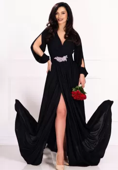 Rochie de nunta Chantal din lurex negru lunga cu sclipici imagine