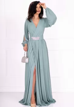 Rochie de nunta Chantal mint din lurex lunga cu sclipici imagine