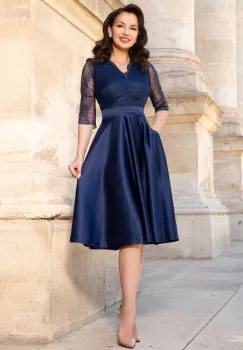 Rochie de ocazie bleumarin midi in clos din tafta subtire imagine