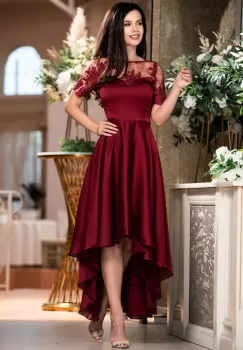Rochie de ocazie bordo asimetrica cu broderie pretioasa imagine