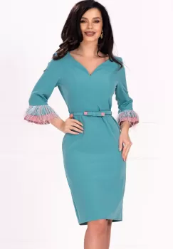 Rochie de ocazie conica cu volane si fulgi la mansete imagine