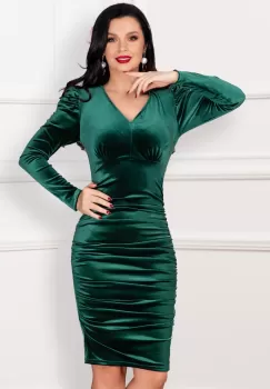 Rochie de ocazie Coralia din catifea verde cu fronseuri imagine
