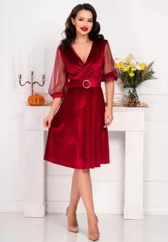 Rochie de ocazie din catifea bordo cu maneci din tulle imagine