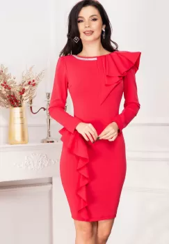 Rochie de ocazie Mariel somon cu volane si banda din strassuri imagine