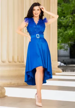 Rochie de ocazie midi albastru royal cu fulgi la umeri imagine