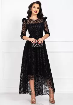 Rochie de ocazie neagra asimetrica Francesca cu model din catifea imagine