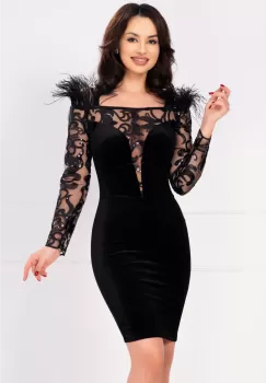 Rochie de ocazie neagra Jacqueline cu maneci lungi brodate imagine