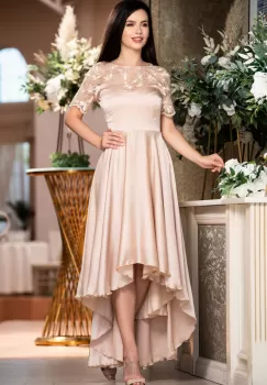 Rochie de ocazie nude asimetrica cu broderie pretioasa imagine