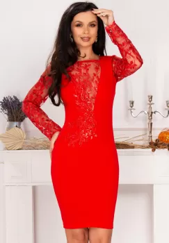 Rochie de ocazie Odette rosie cu aplicatii brodate imagine