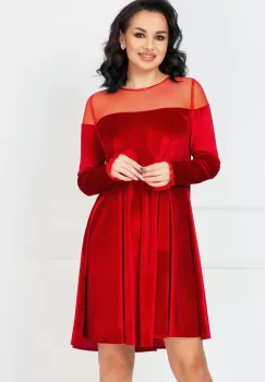 Rochie de ocazie rosie lejera cu insertii din tulle cu sclipici imagine