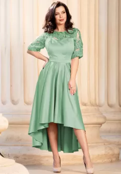 Rochie de ocazie salvie cu flori 3D si pliseuri imagine