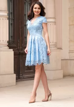 Rochie de ocazie scurta bleu in clos Odessa cu broderie florala imagine