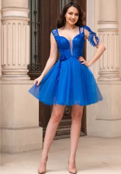 Rochie de ocazie scurta cu corset Laurette albastru royal imagine