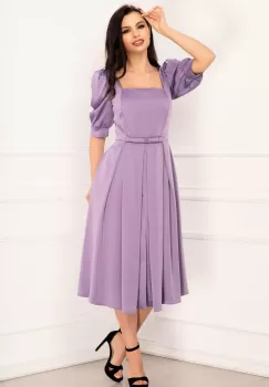 Rochie de ocazie Valeria lila cu pliuri si maneci bufante imagine