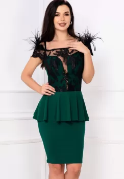 Rochie de ocazie verde Iviana cu peplum si fulgi la umeri imagine